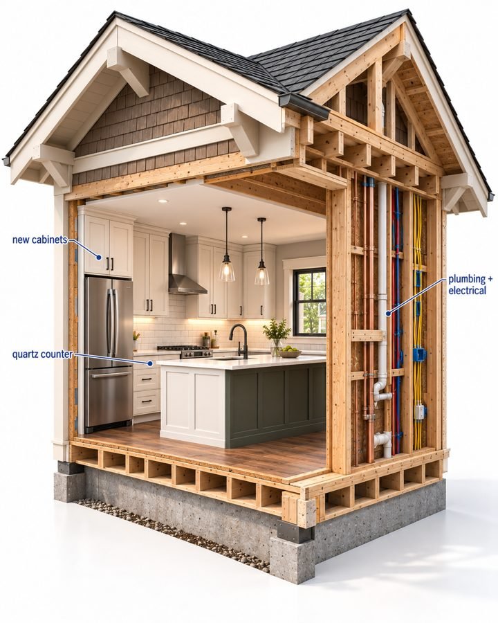 3D model of a remodeled kitchen