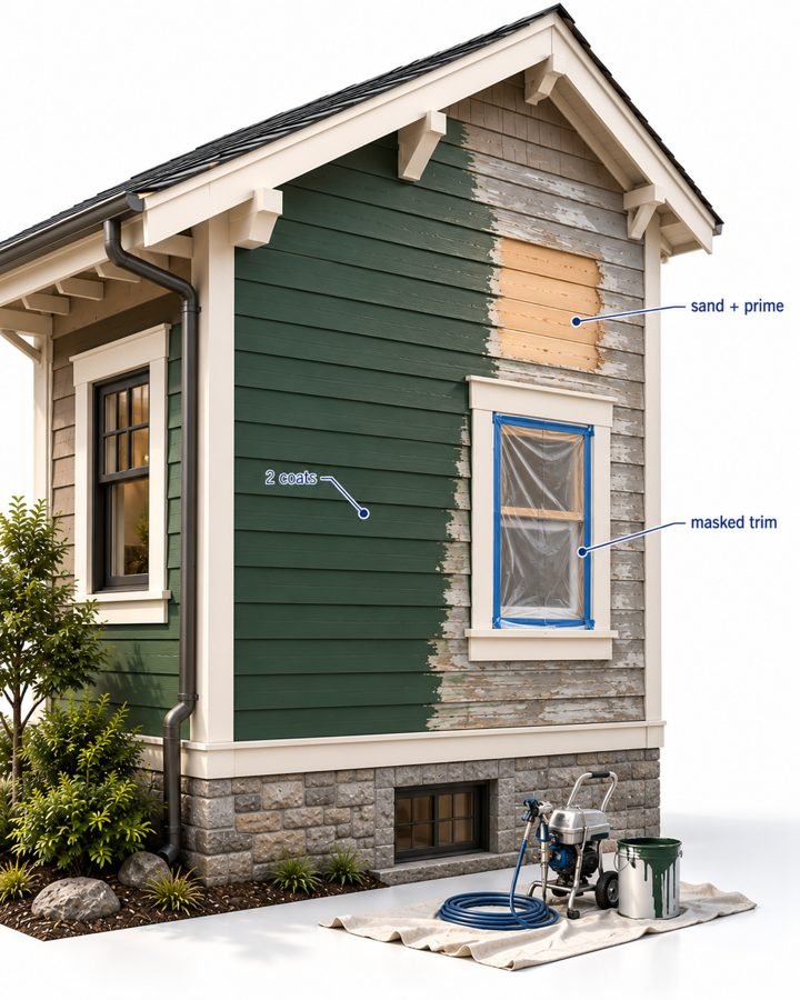3D model of a house exterior being painted